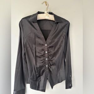 Theory Black Satin Button down  Top